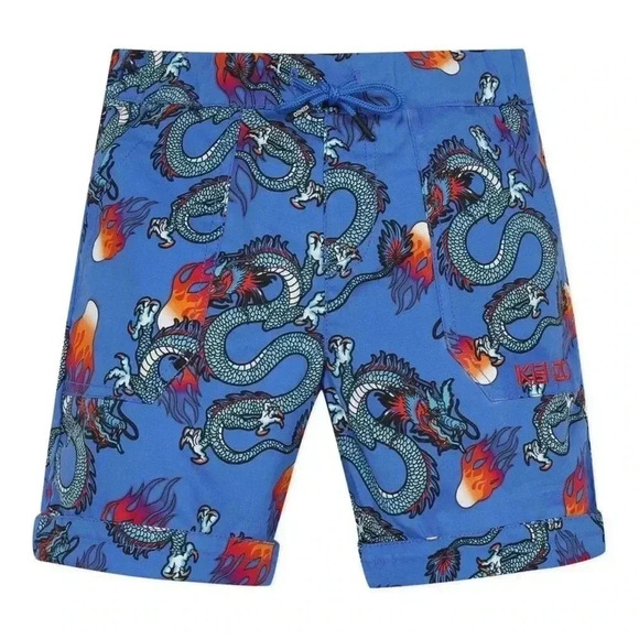 KENZO Blue Dragons Orange Fire Bermudas Shorts Boys Sz 12 - Picture 1 of 10